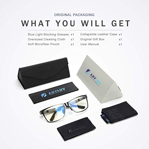 ANYLUV Blue Light Blocking Glasses Men Computer Gaming Blue Screen Glasses Mens Blue Light Blocker Glasses Rectangle Metal frame UV400 Clear Lens - Image 8
