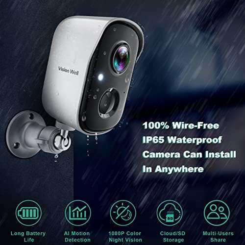 Wireless Cameras for Home/Outdoor Security, Battery Powered 1080P HD WiFi Security Cameras Wireless Outdoor with Spotlight, AI Motion Detection, Siren, Color Night Vision, 2-Way Talk, SD/Cloud Storage - Image 2